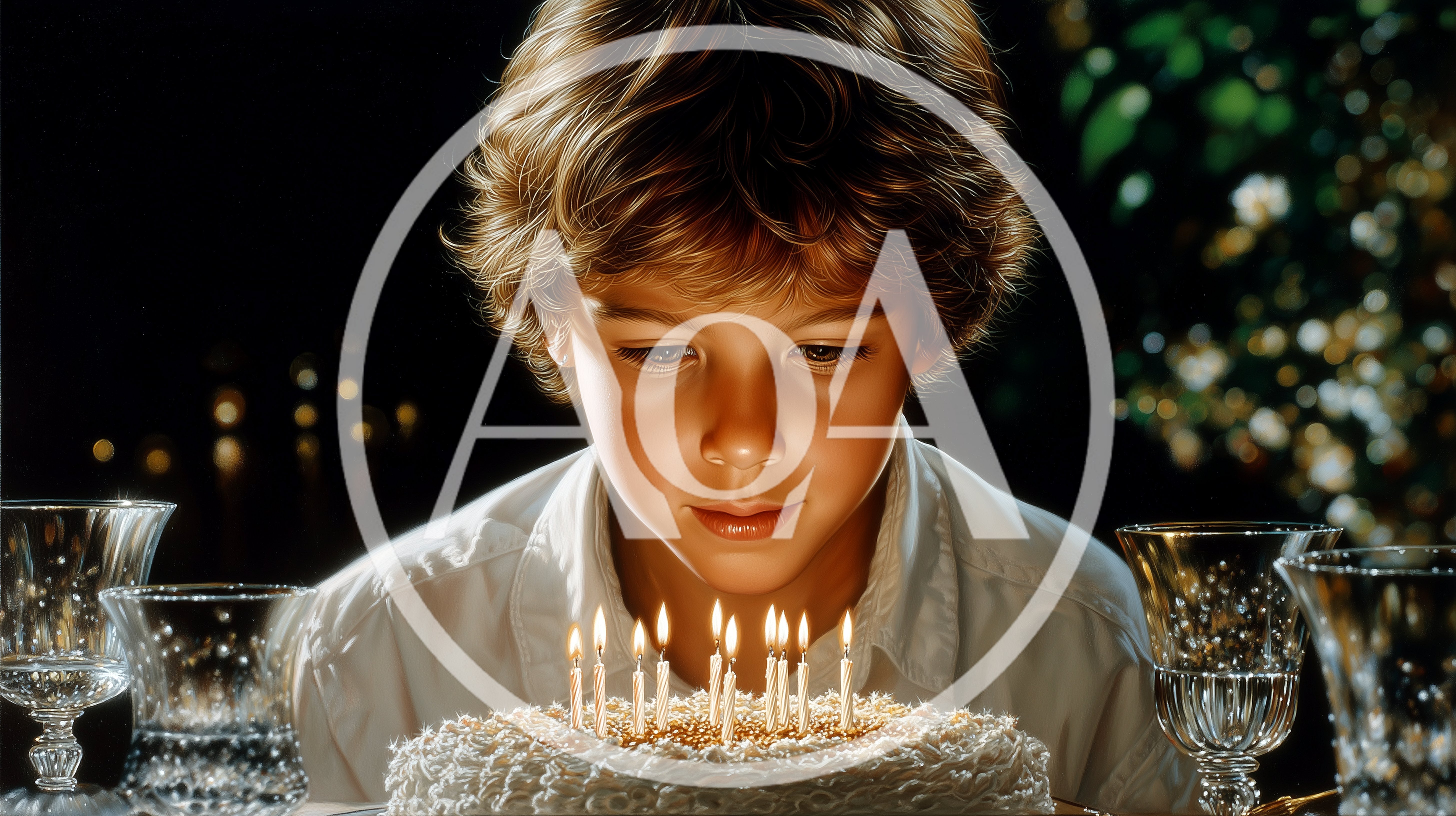 Young Boy Blowing Out Birthday Candles On Cake