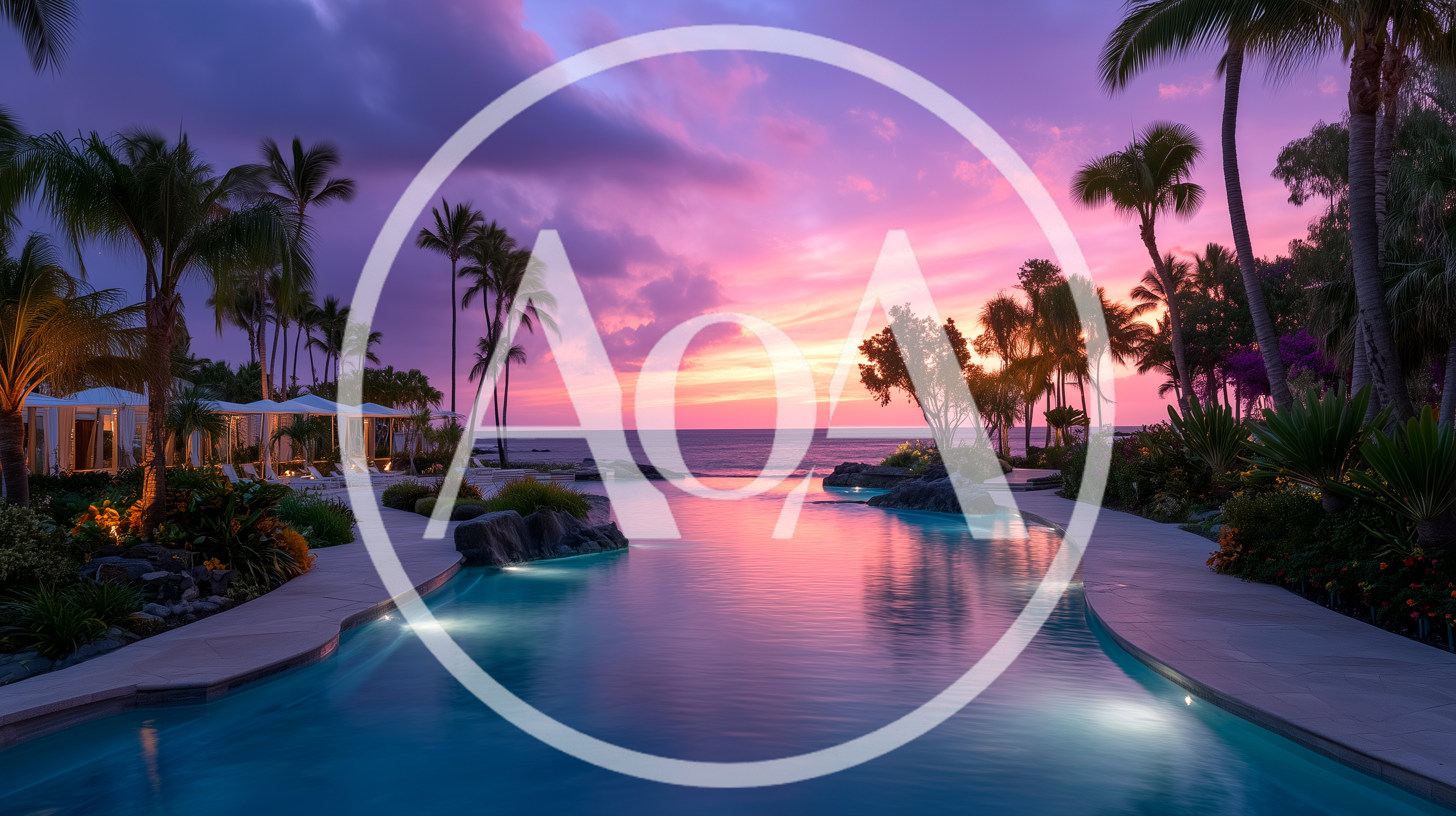 Luxury Resort Infinity Pool At Sunset In Hawaii