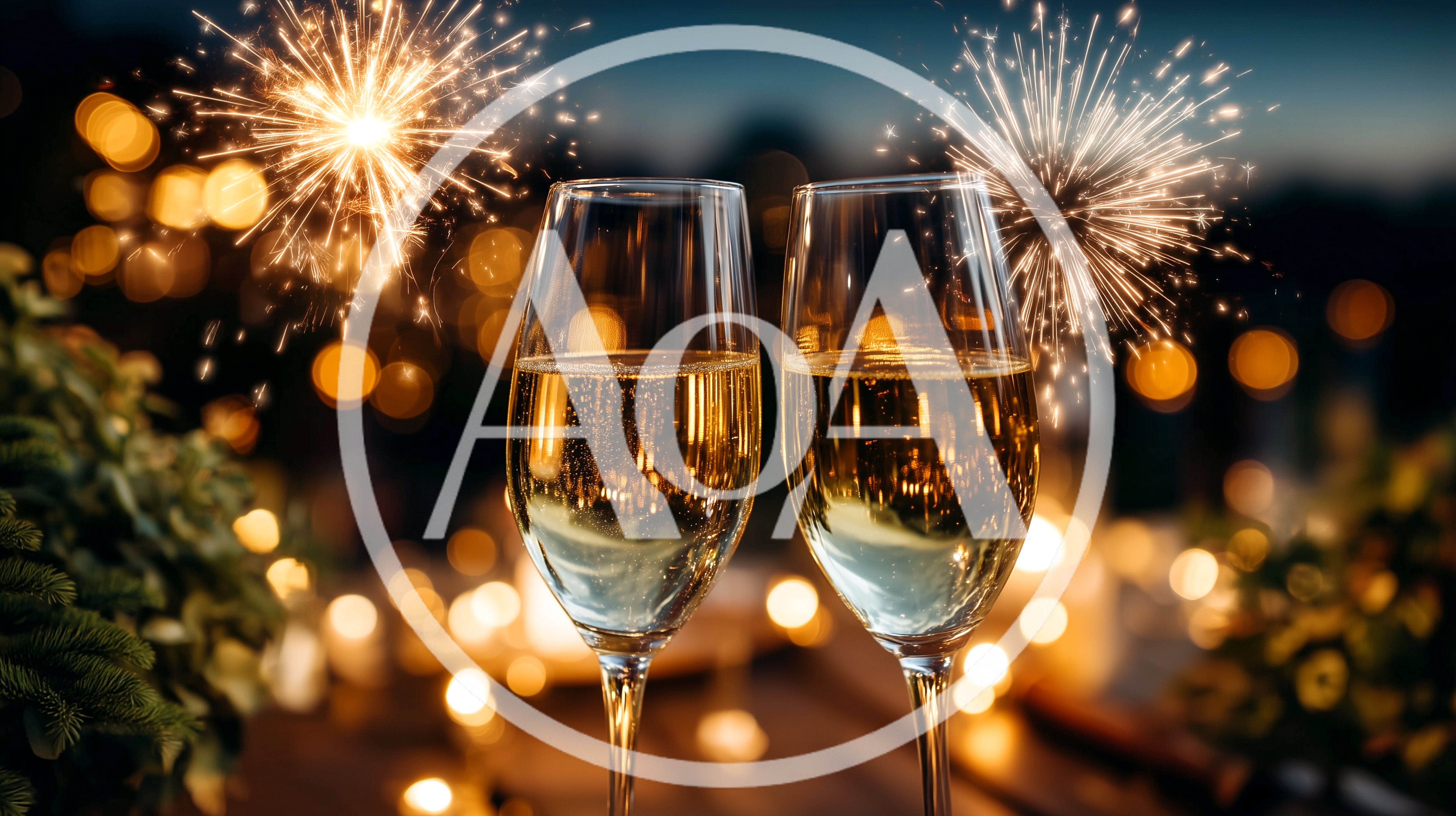Two Champagne Flutes Toasting With Fireworks Background
