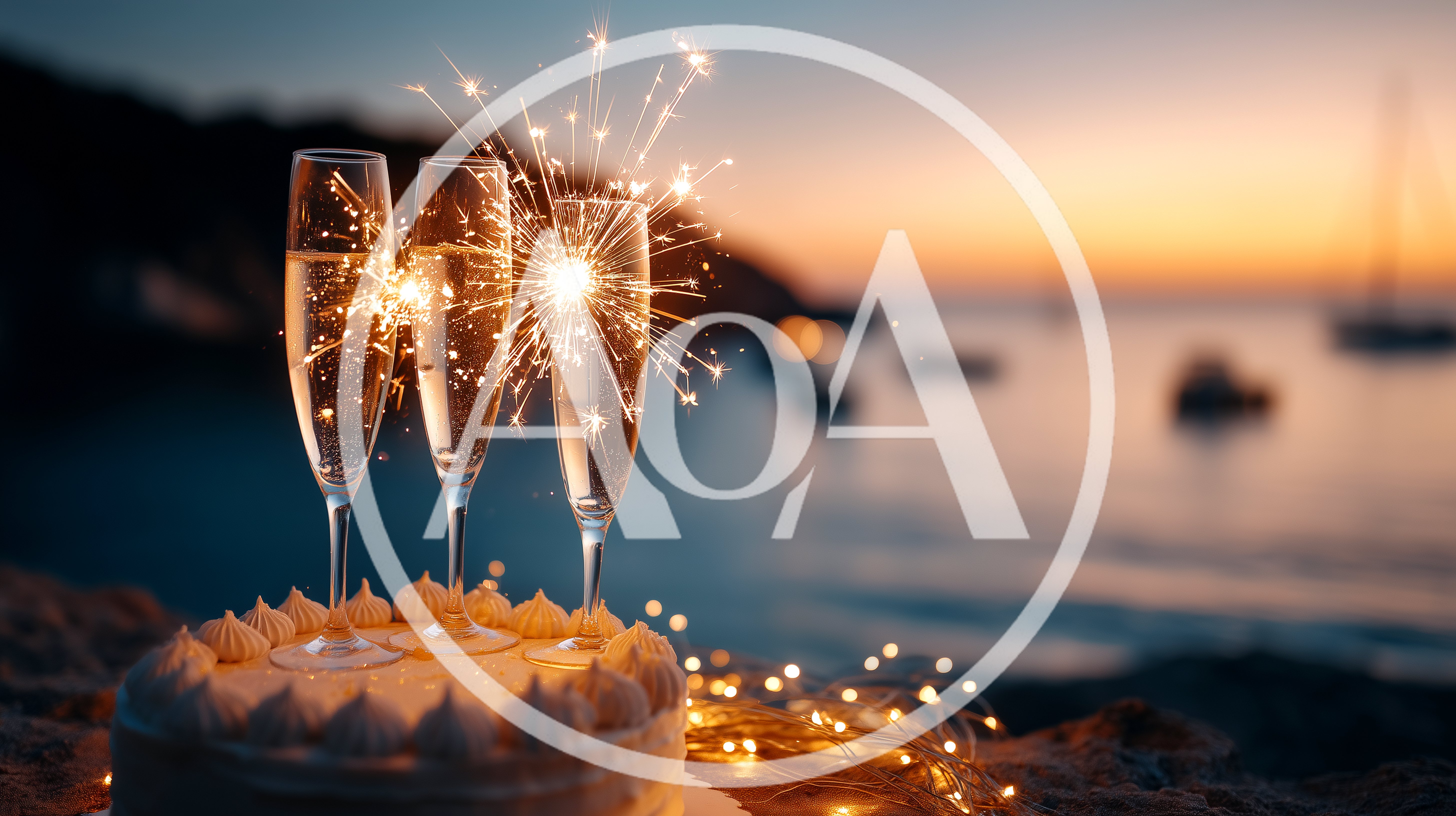 Champagne Flutes With Sparklers On A Cake