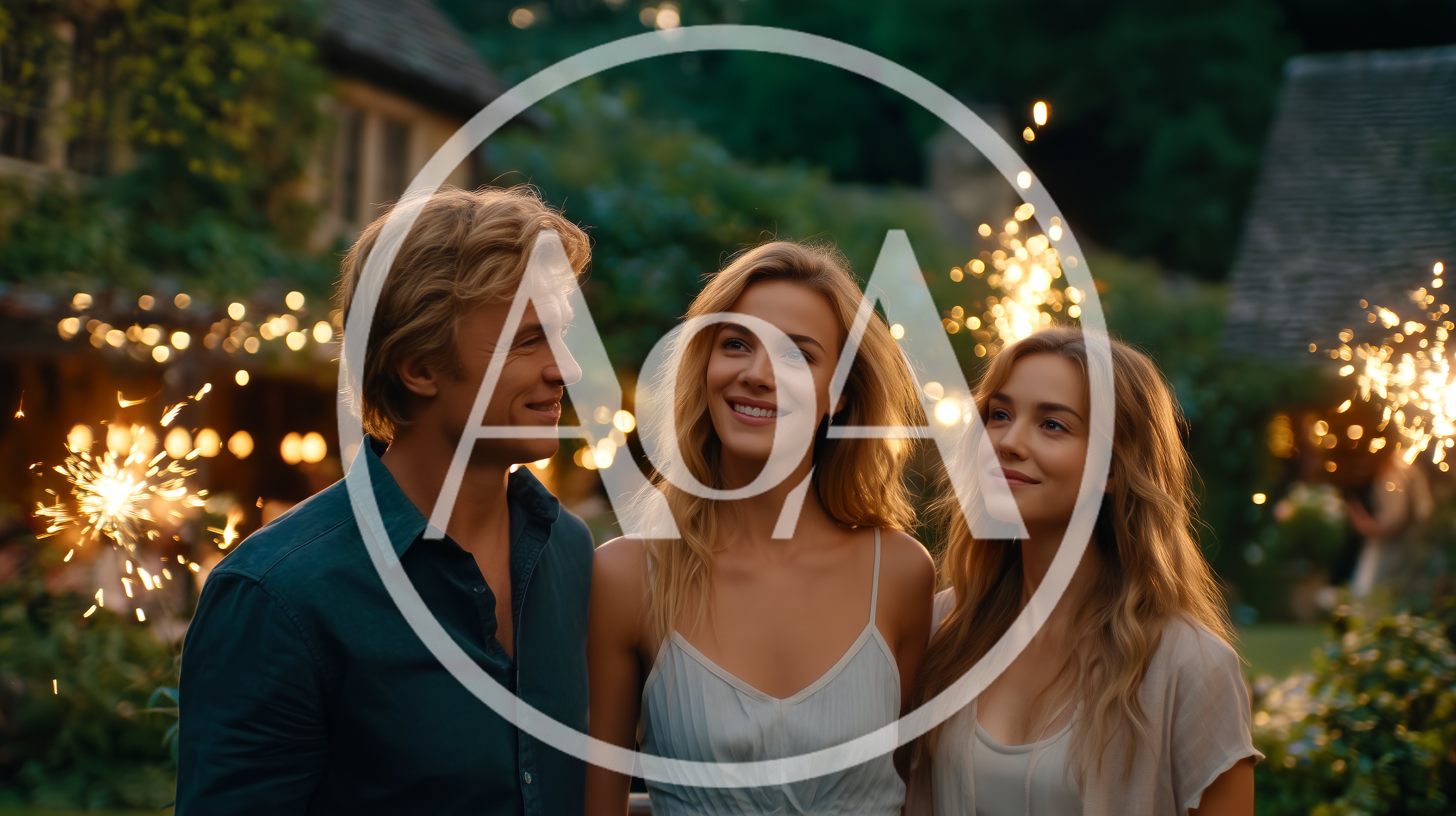 Young Friends Celebrating With Sparklers In A Garden
