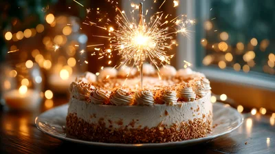 Birthday Cake With A Lit Sparkler