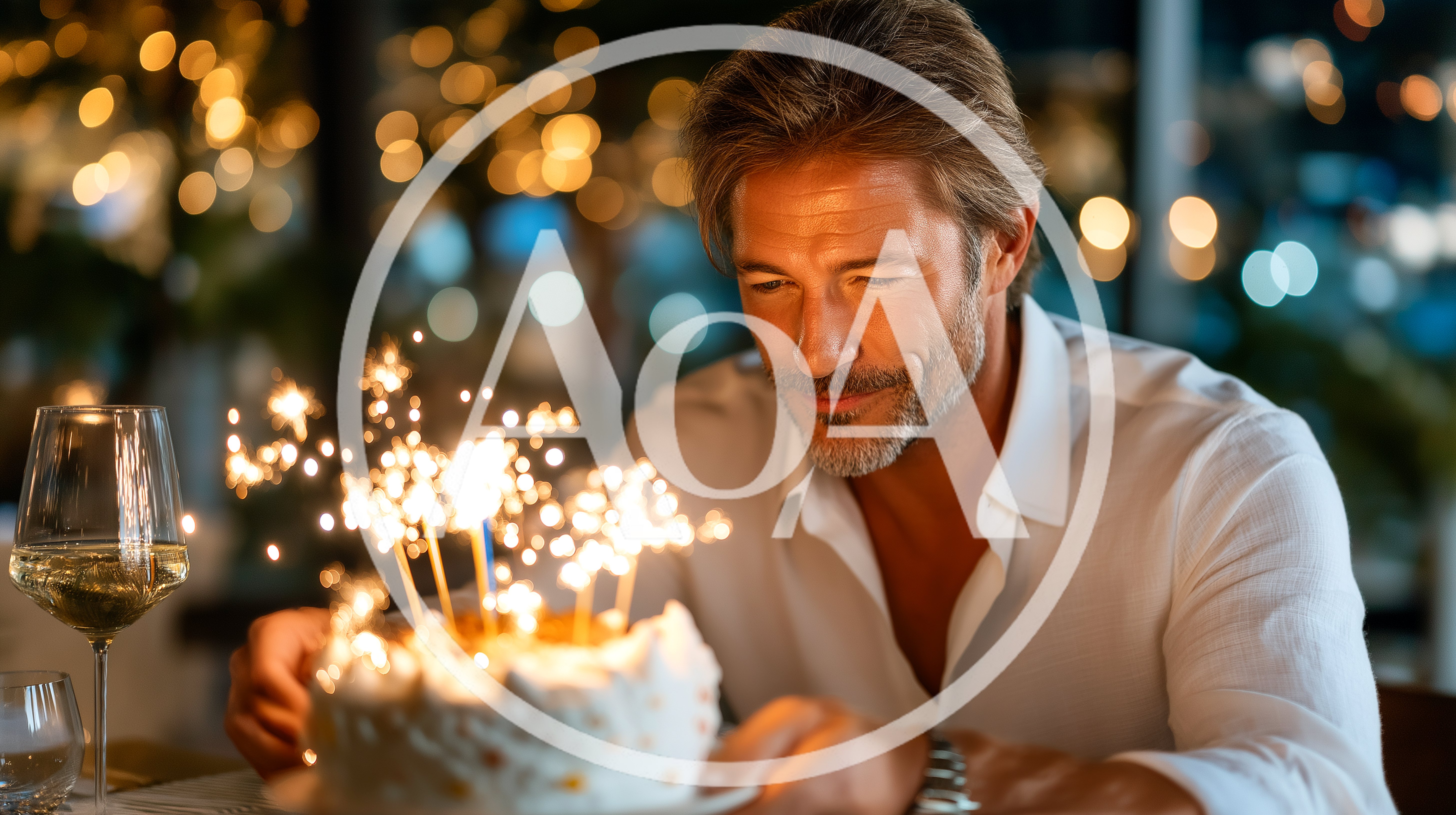 Mature Man Celebrating Birthday With Sparkler Cake