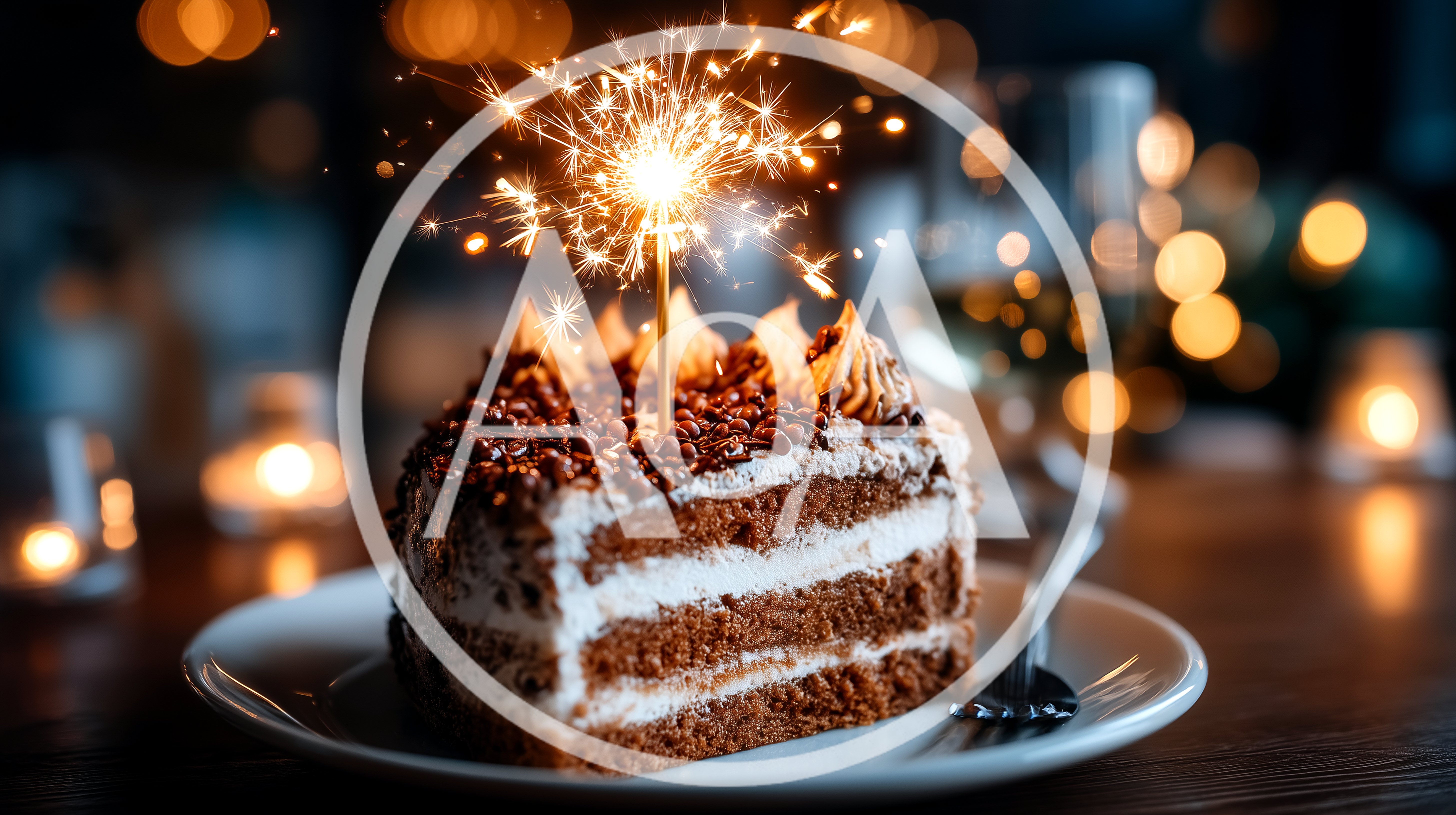 Slice Of Chocolate Cake With A Lit Sparkler