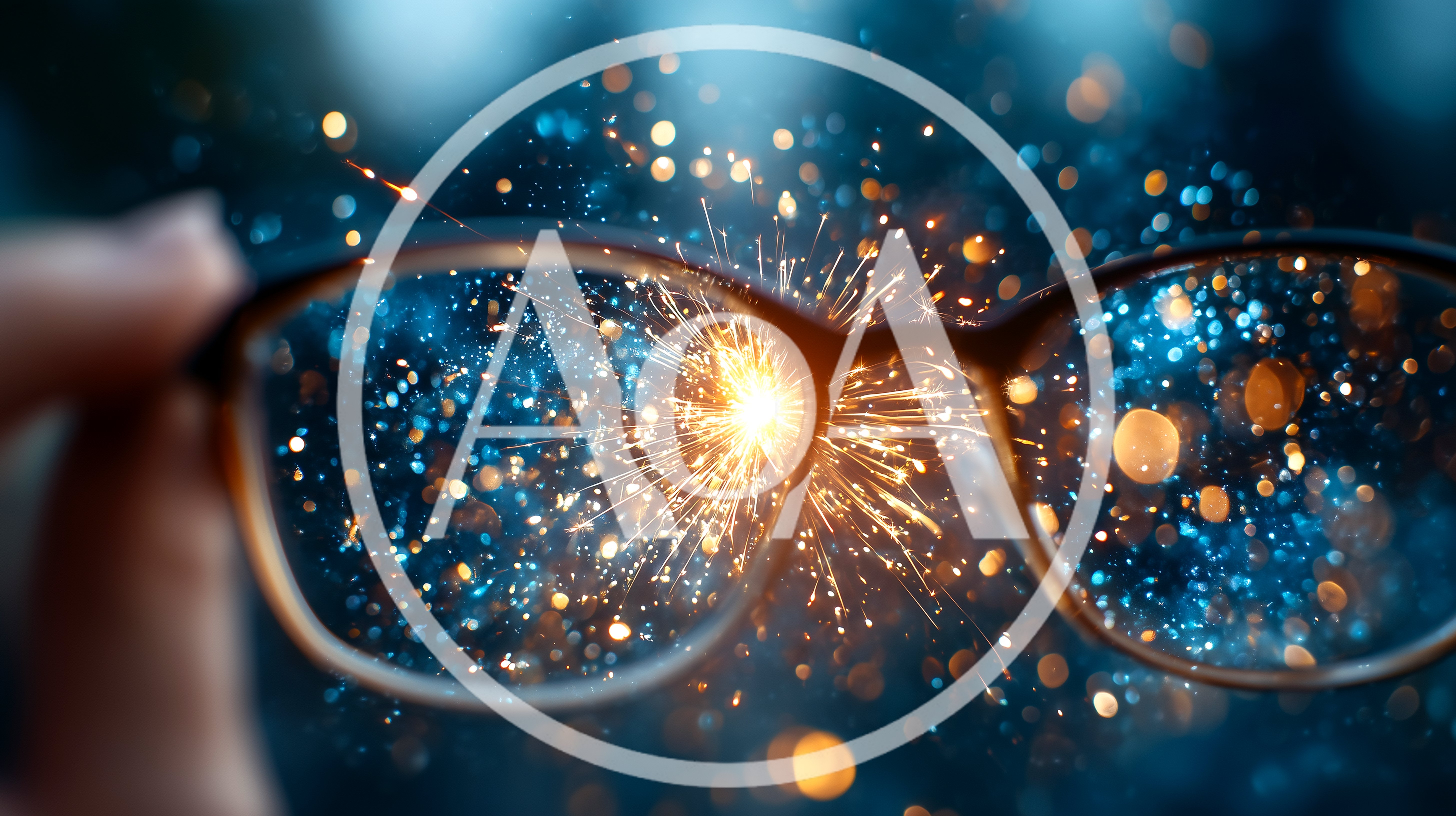 Hand Holding Eyeglasses Focusing On Bright Sparkler Light