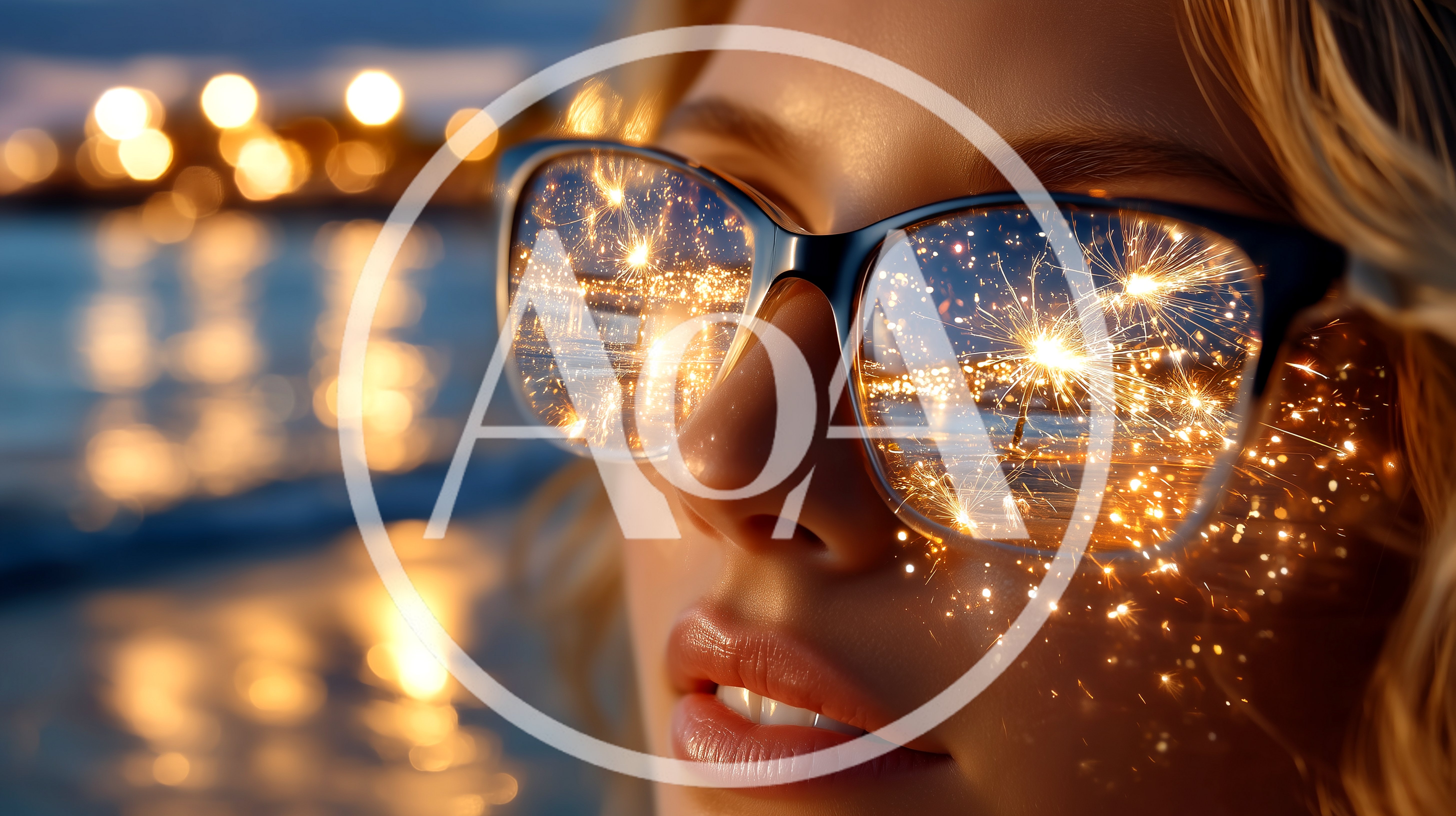 Woman Wearing Glasses Reflecting Fireworks At Night