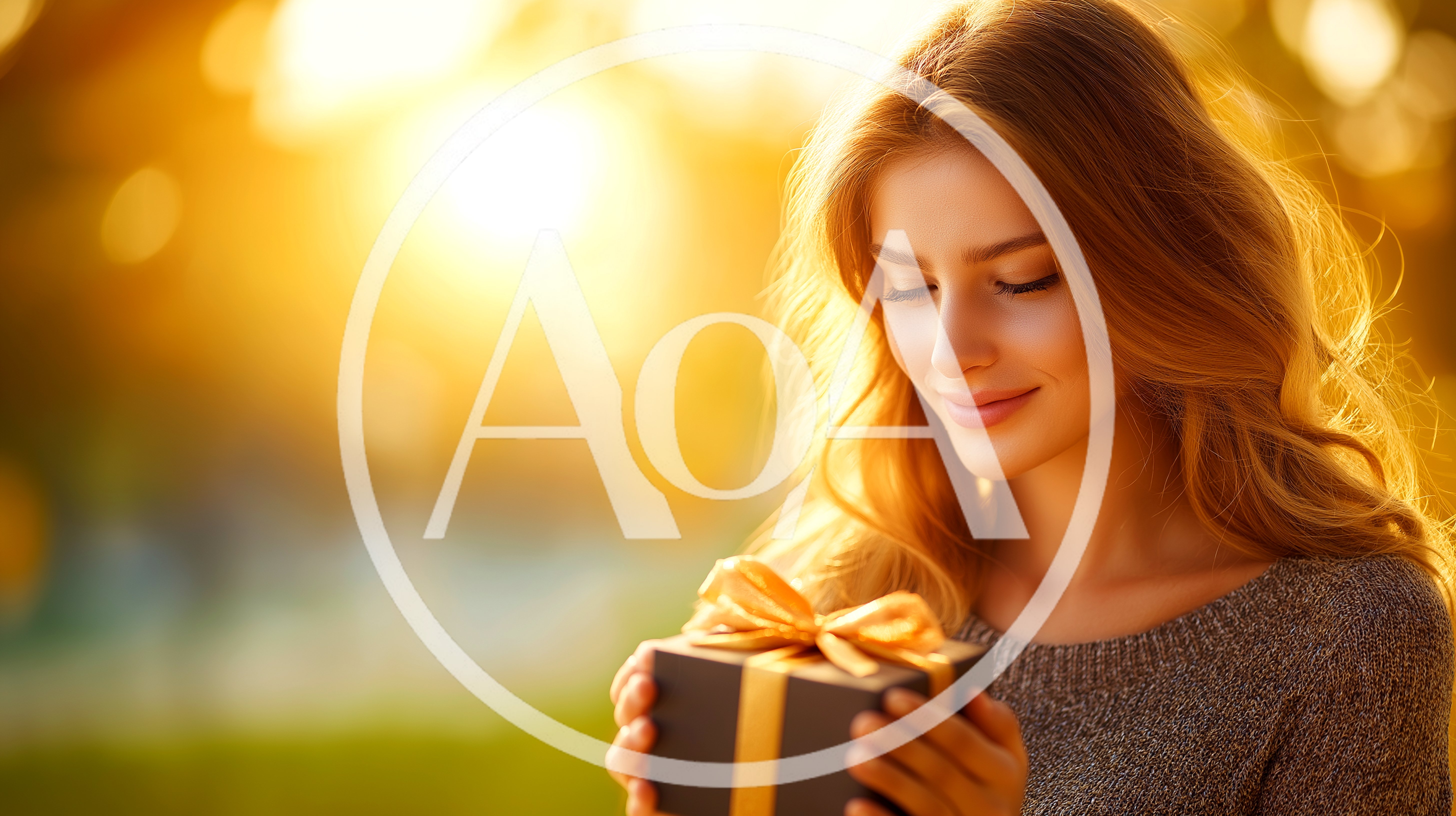Young Woman Holding A Gift Box At Sunset