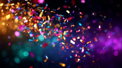Colorful Confetti Falling Against Dark Blurred Background