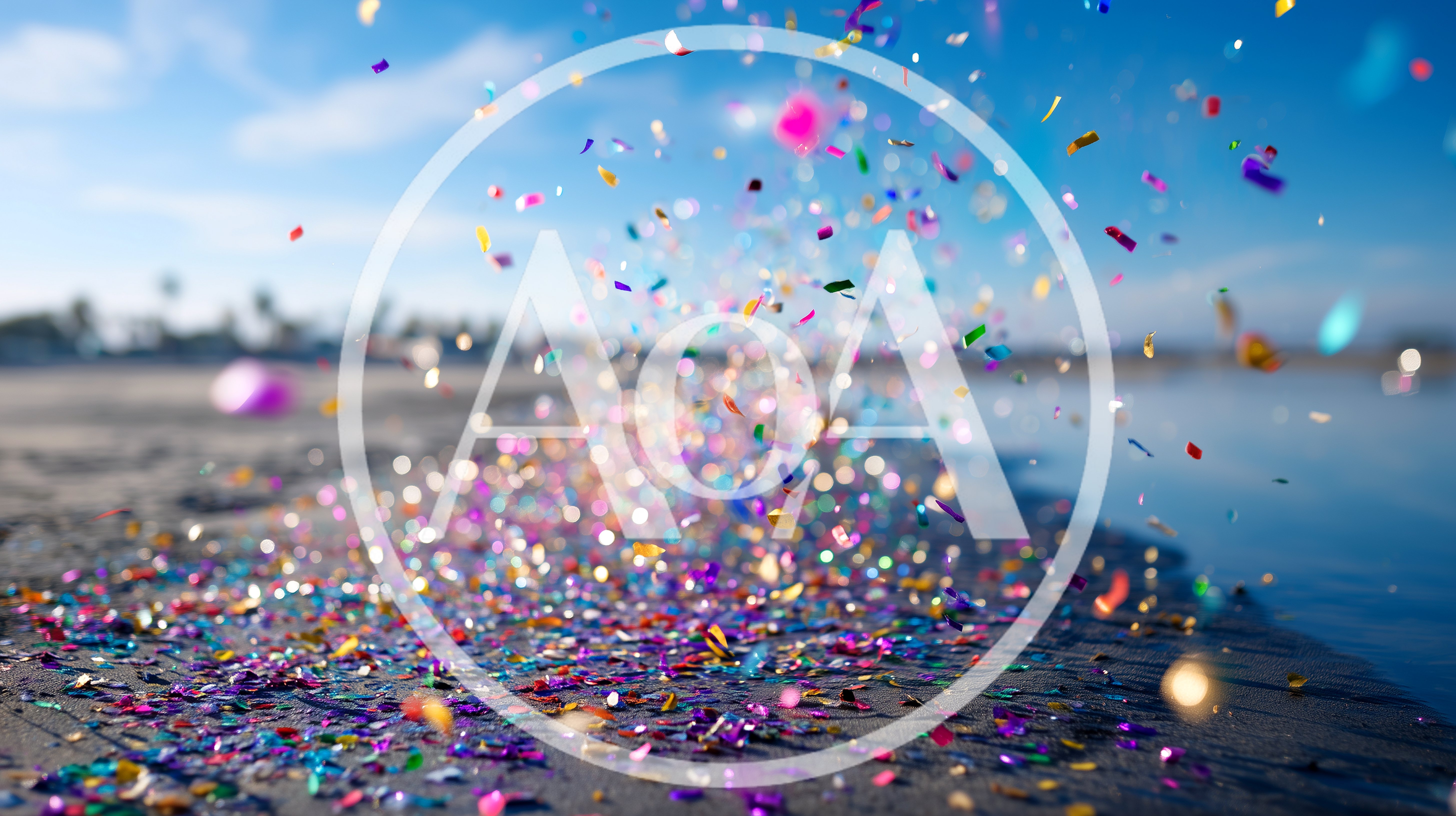 Colorful Confetti Falling On A Sandy Beach