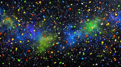 Abstract Painting Of Colorful Confetti In Deep Space