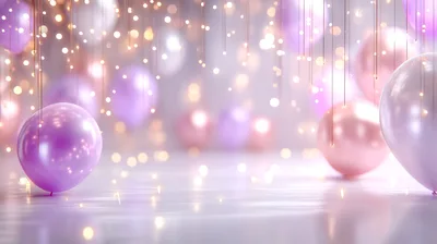 Festive Purple And Pink Balloons With Bokeh Lights