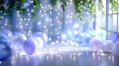 Blue Balloons And Fairy Lights Party Background