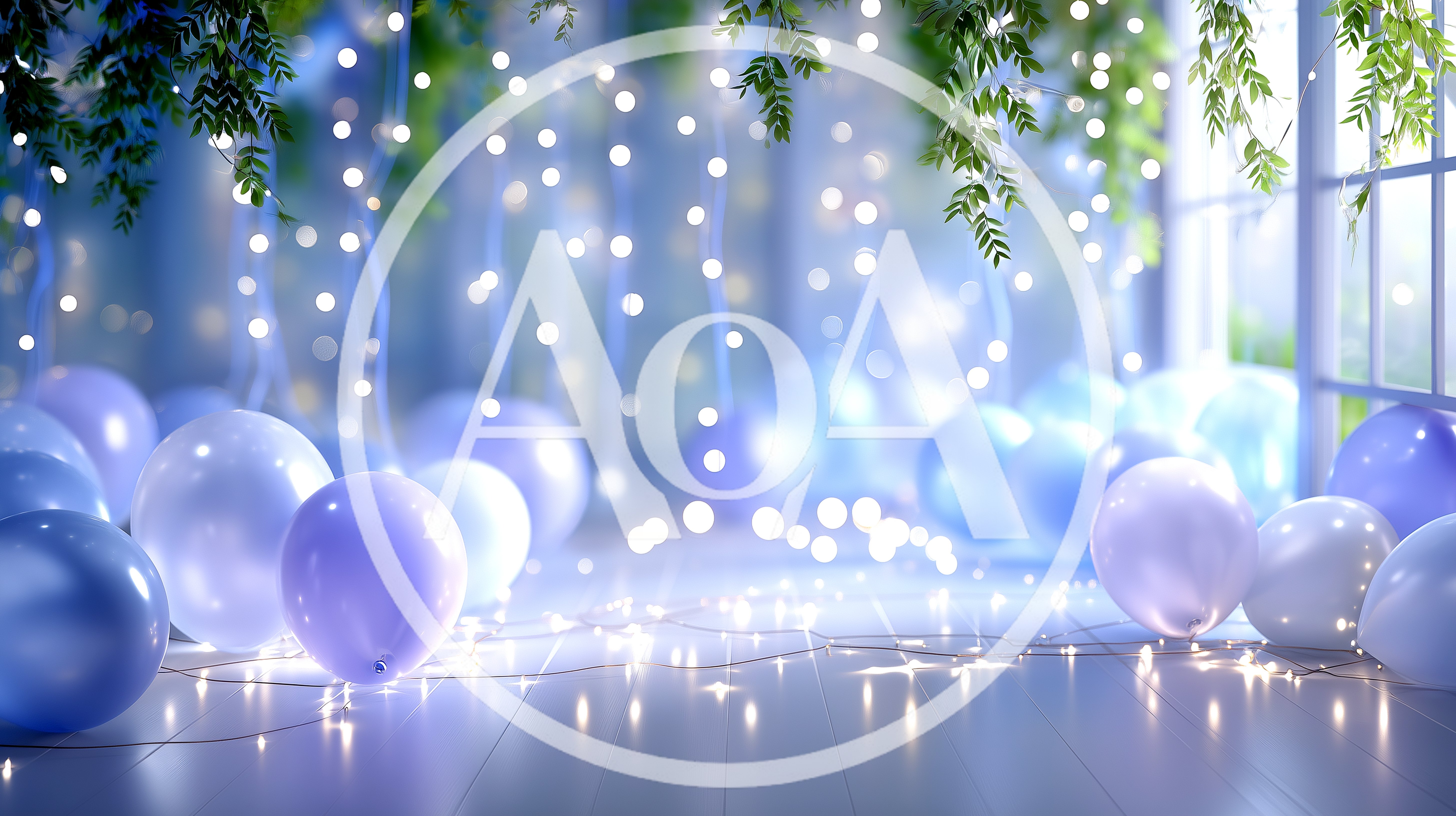 Blue Balloons And Fairy Lights Party Background