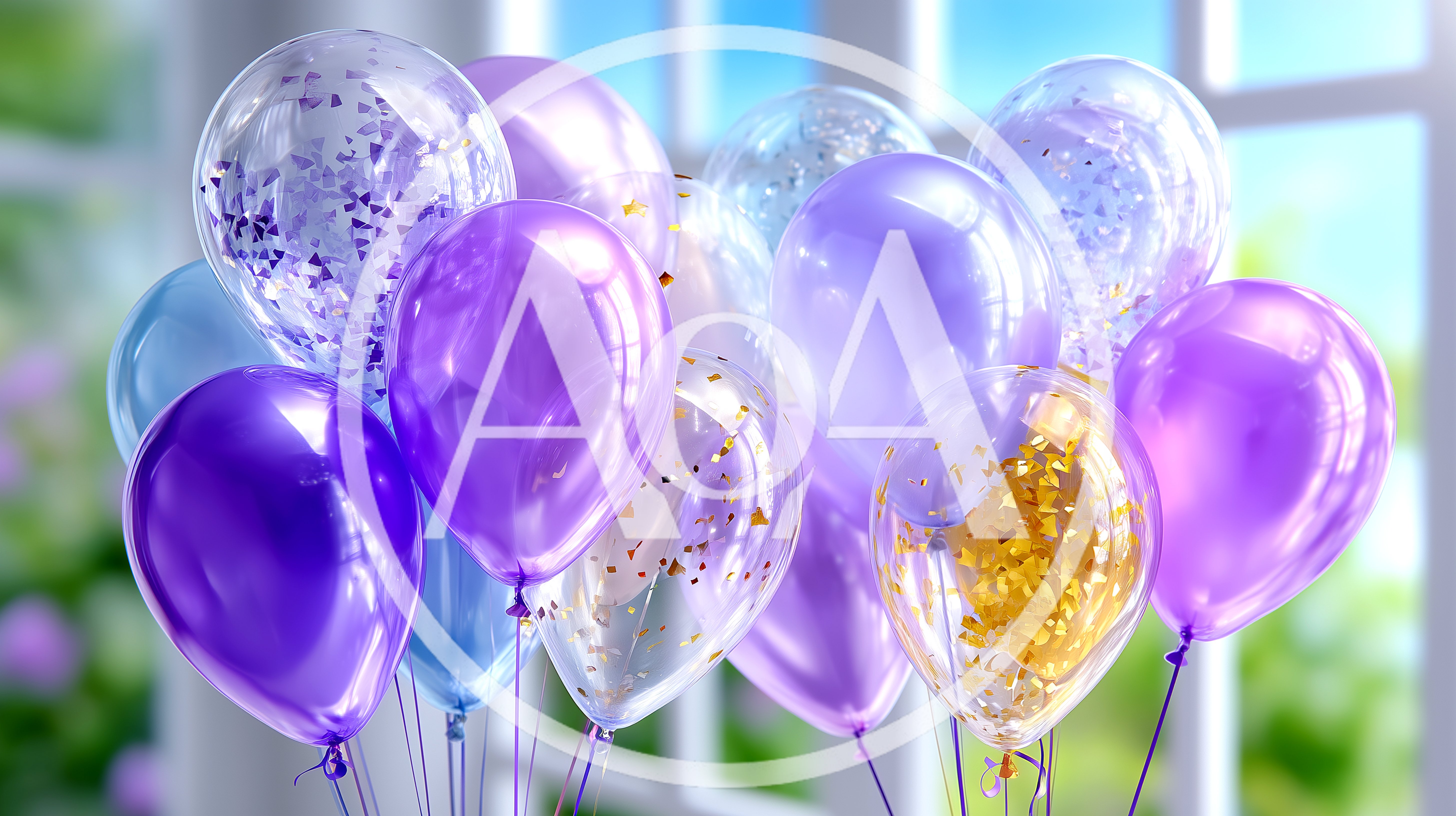 Bunch Of Purple And Clear Confetti Balloons