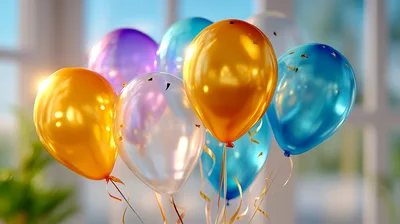 Colorful Helium Balloons Floating Indoors