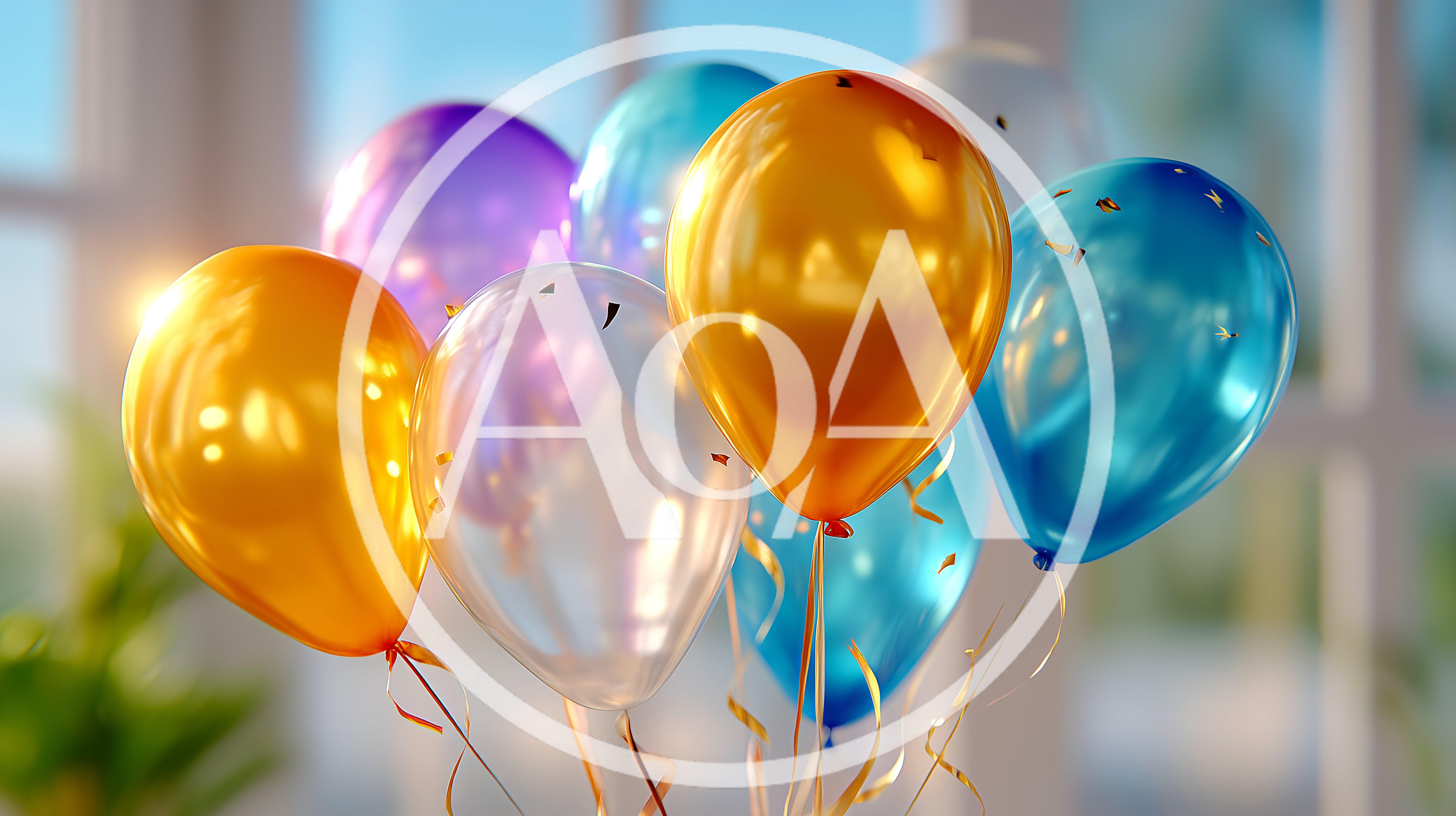 Colorful Helium Balloons Floating Indoors