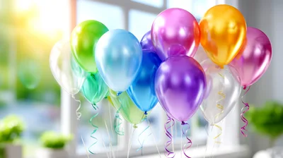 Colorful Helium Balloons Floating Indoors