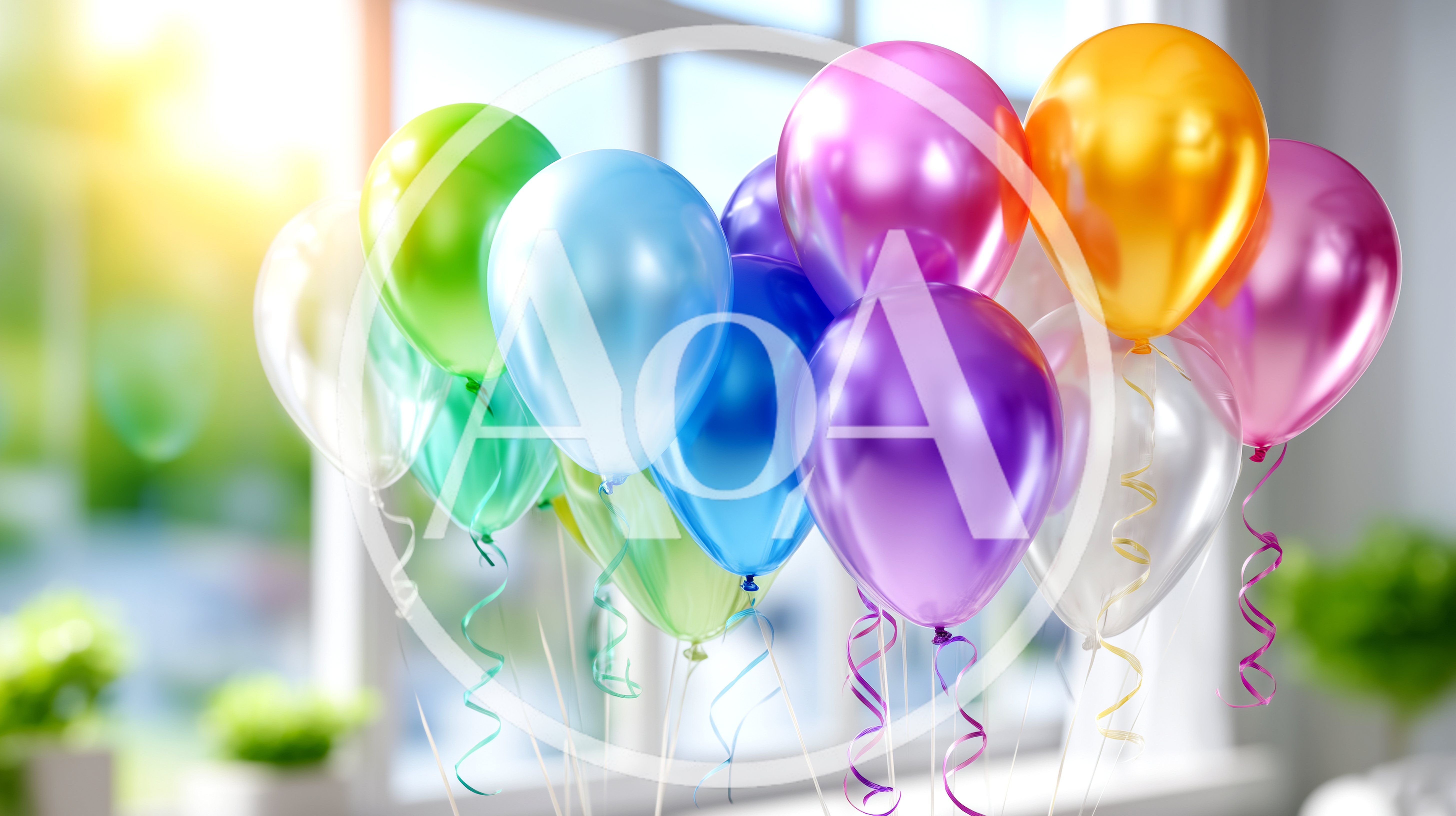 Colorful Helium Balloons Floating Indoors
