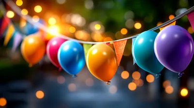 Colorful Party Balloons And Bunting Decorations