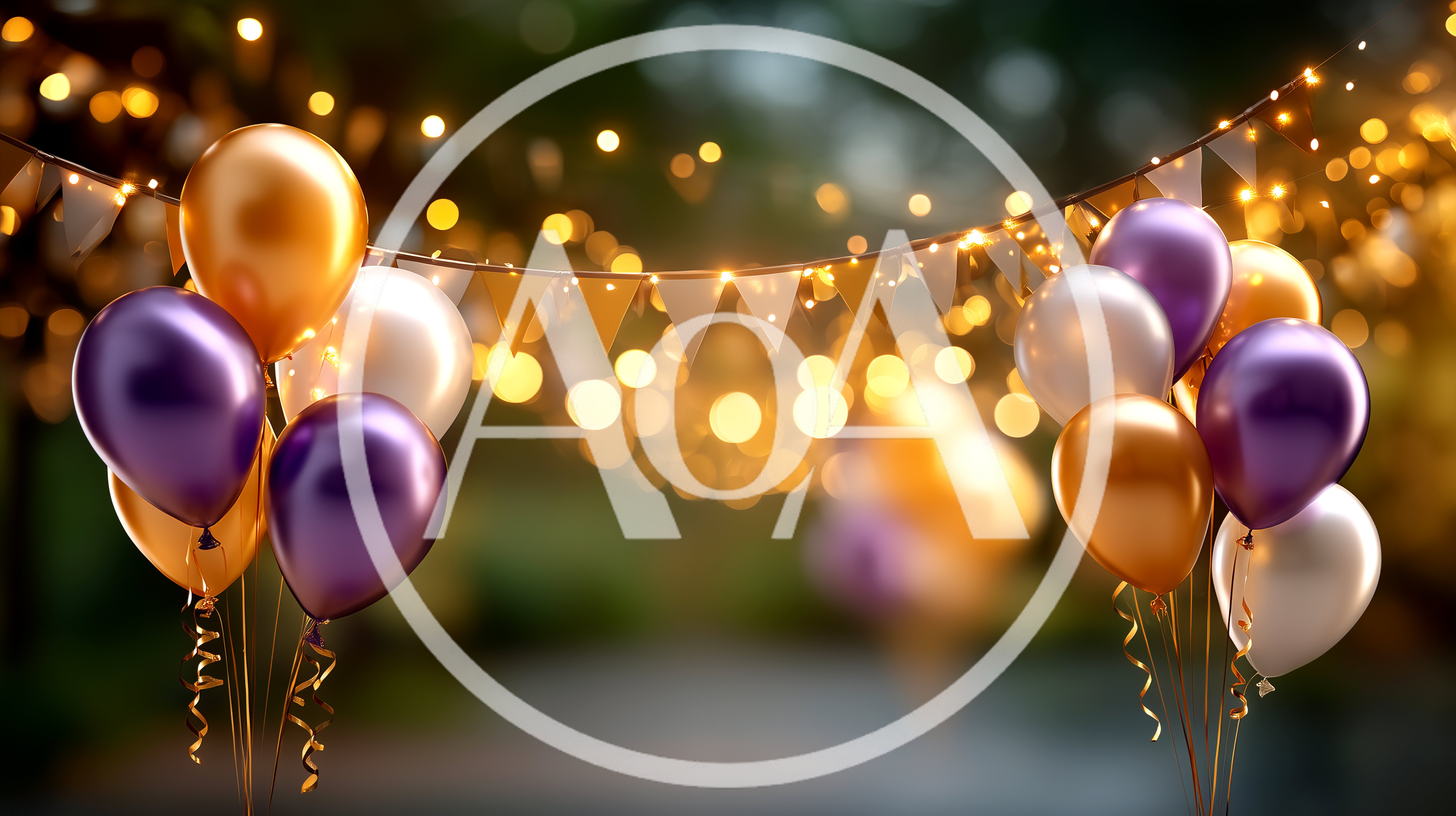 Festive Balloon Clusters With String Lights And Bunting