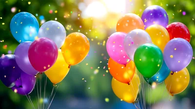 Colorful Balloons Floating Against A Blurred Sunny Background