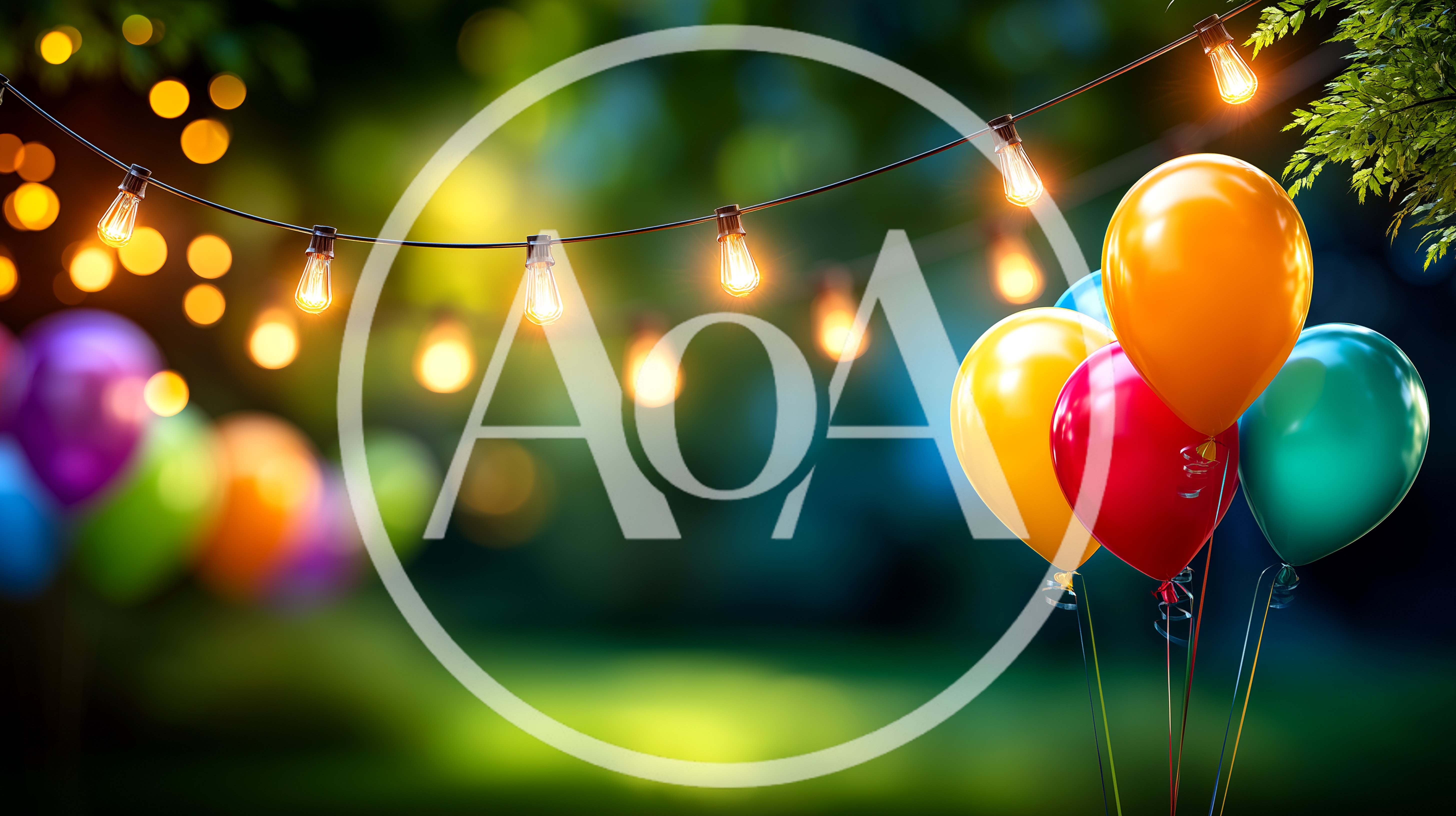 Colorful Balloons Under String Lights At Night