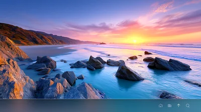 Scenic Sunset Over Rocky Beach Shoreline