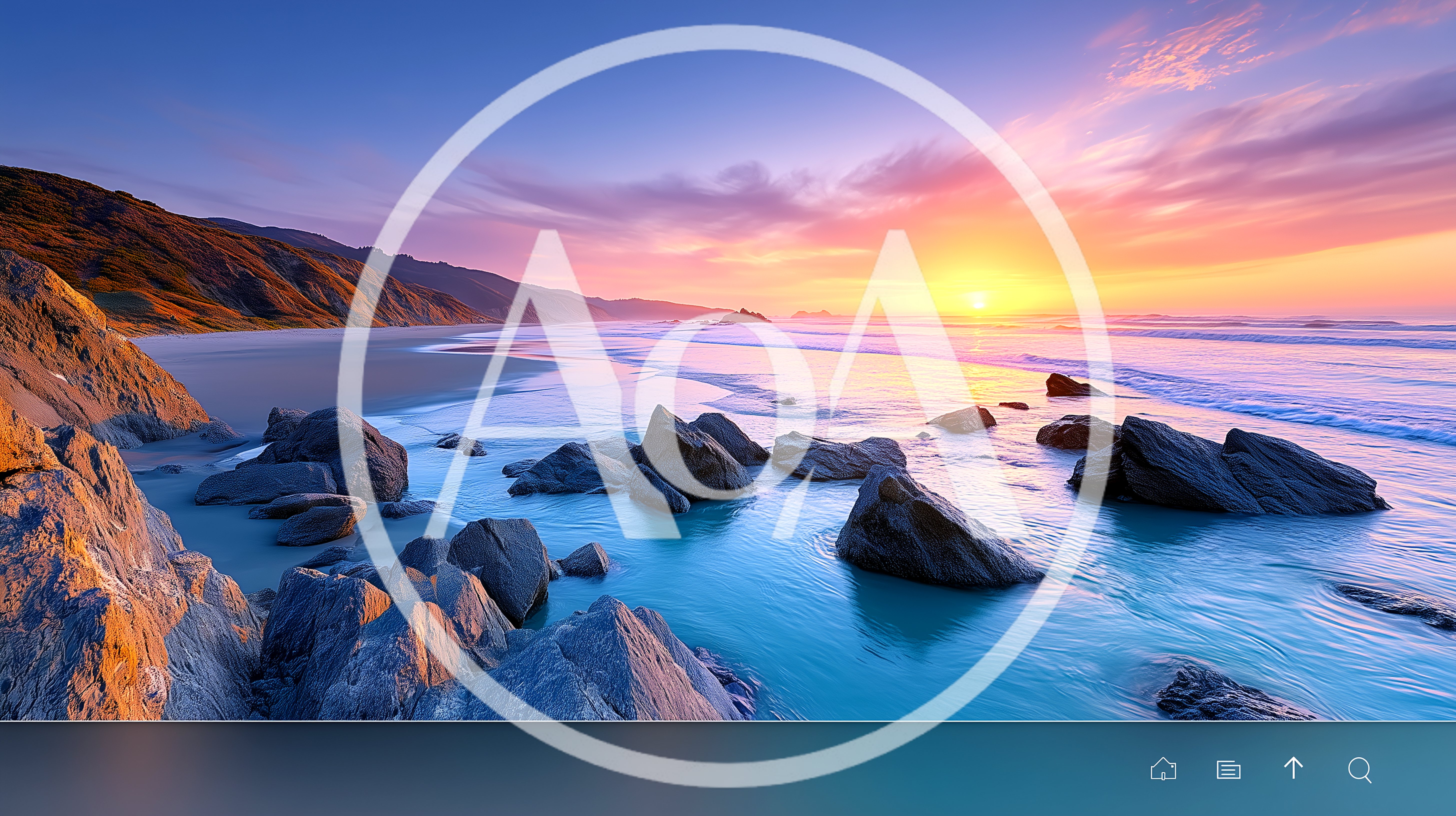 Scenic Sunset Over Rocky Beach Shoreline