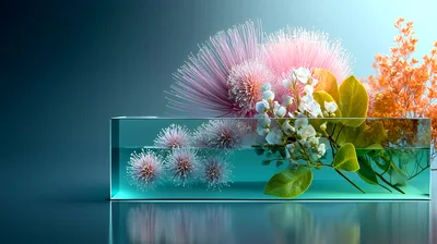 Floral Arrangement In A Rectangular Glass Vase