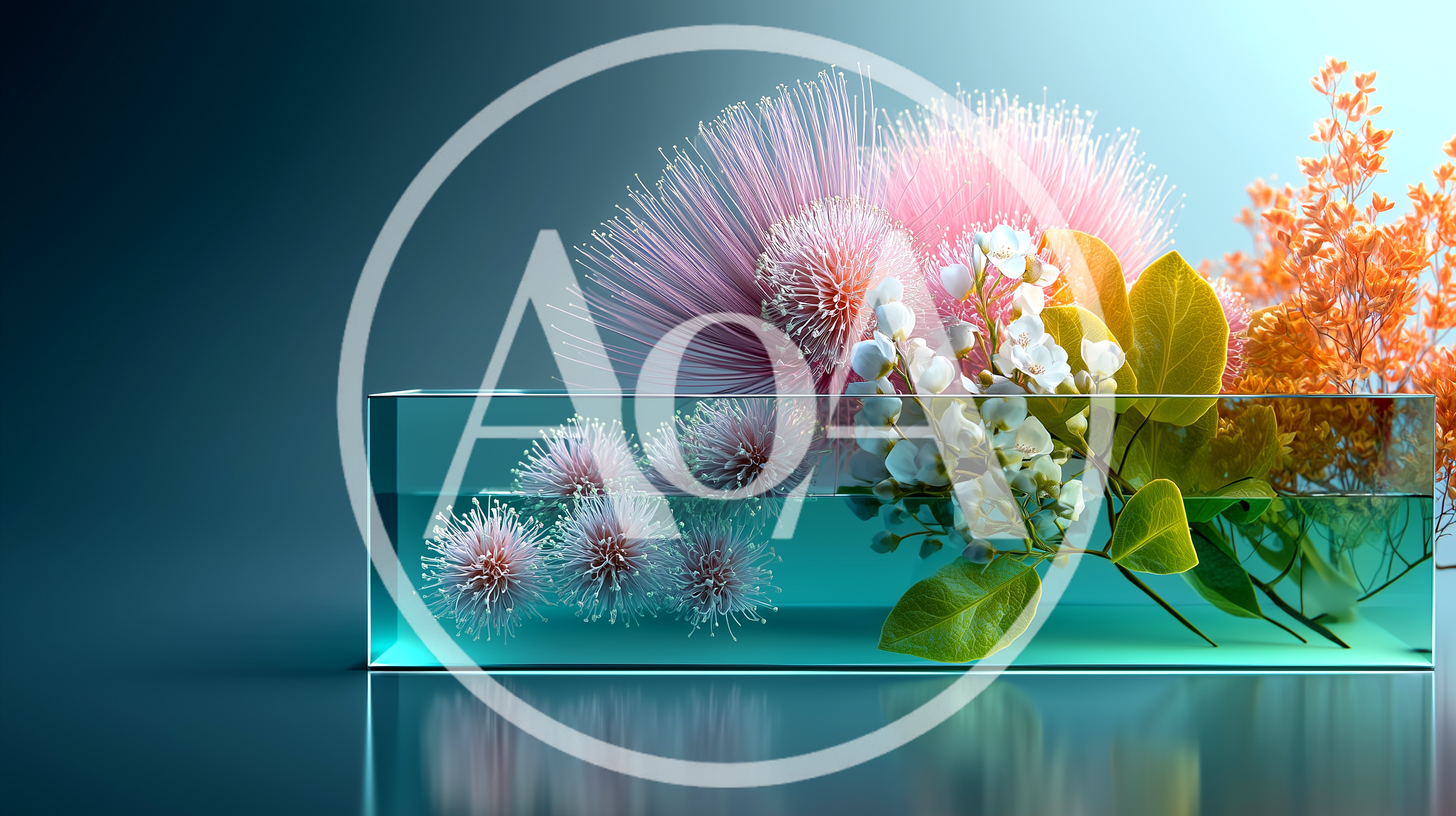 Floral Arrangement In A Rectangular Glass Vase