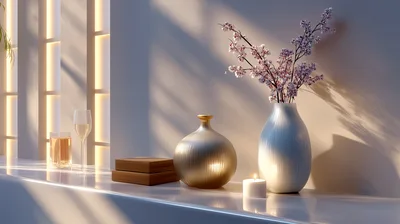 Minimalist Interior Decor With Vases And Flowers