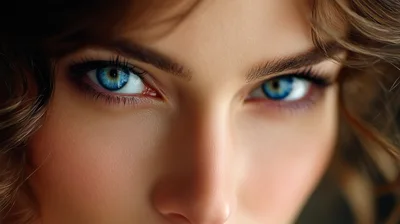 Close Up Portrait Of A Woman With Blue Eyes