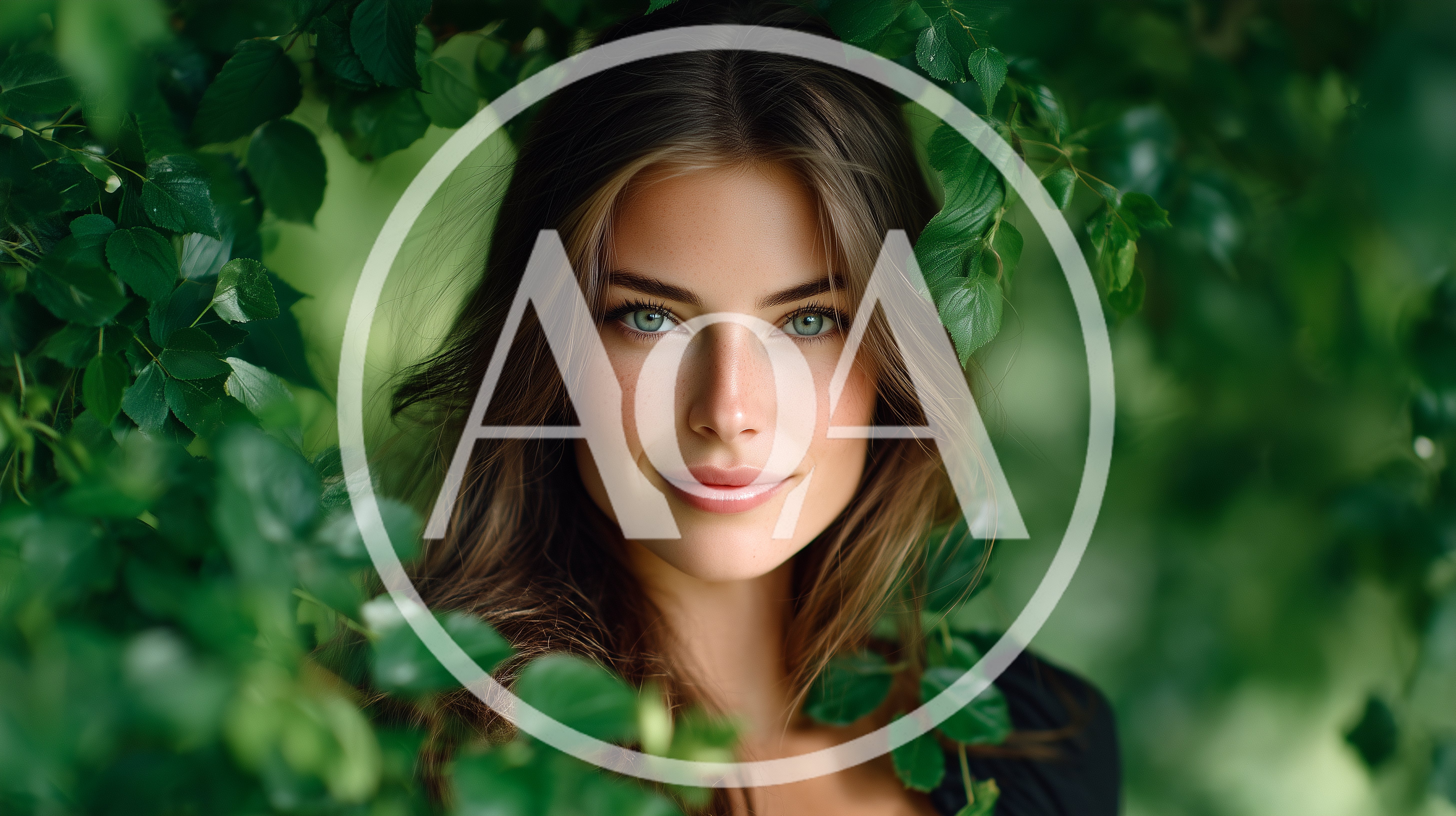 Portrait Of A Beautiful Woman Surrounded By Green Foliage