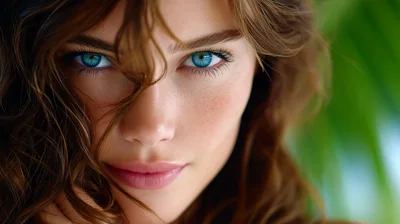 Close Up Portrait Of A Woman With Blue Eyes