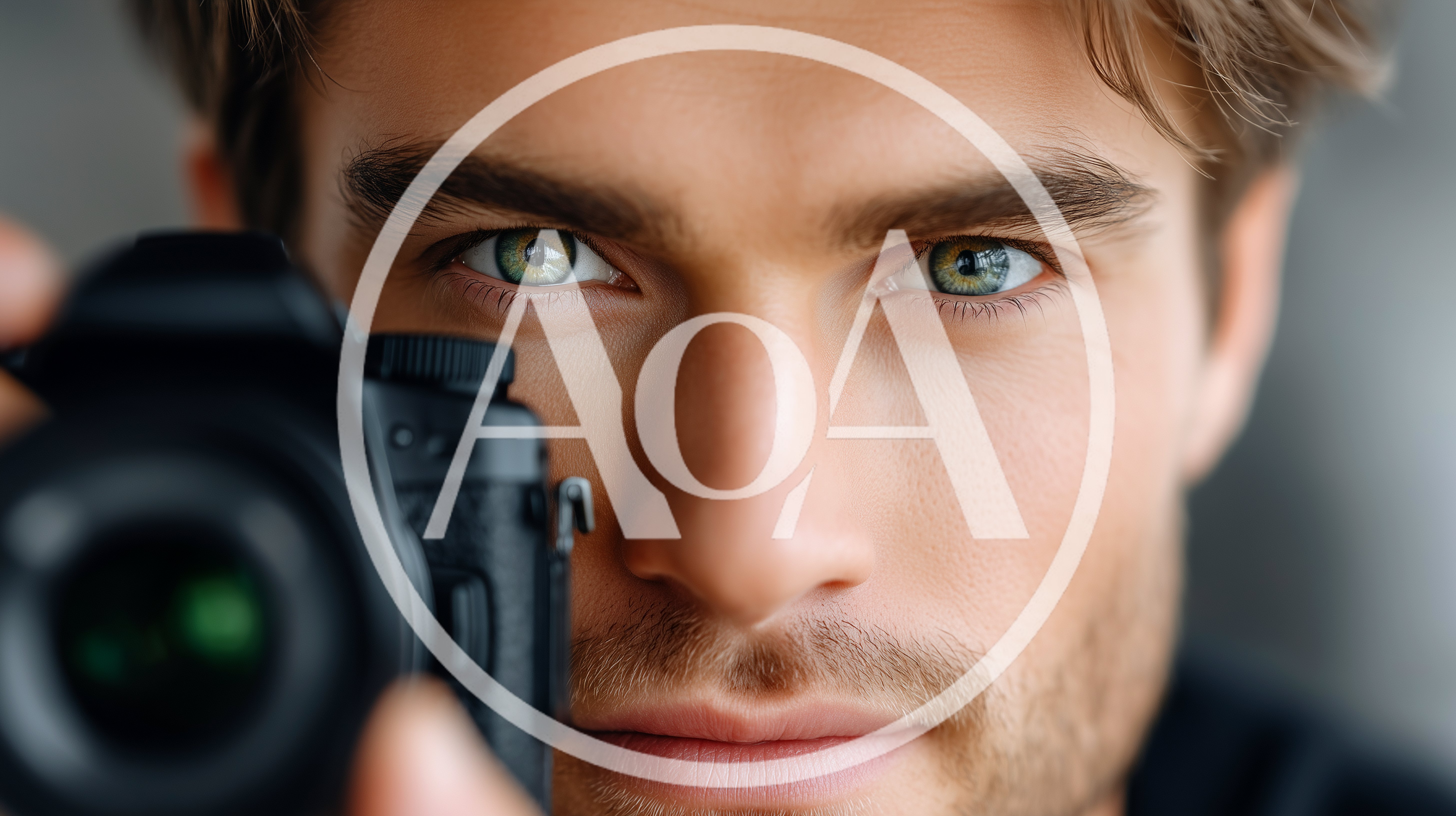 Close Up Portrait Of A Male Photographer Holding Camera