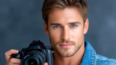 Handsome Male Photographer Holding Professional DSLR Camera