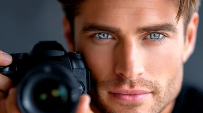 Handsome Male Photographer Holding Professional DSLR Camera