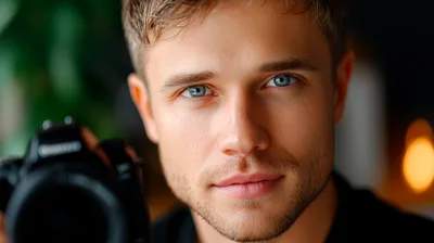 Portrait Of A Young Male Photographer Holding Camera