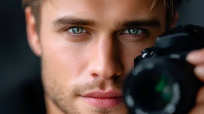 Handsome Young Male Photographer Holding Professional Camera