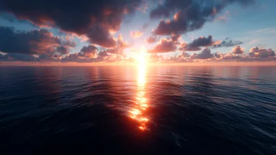 Golden Sunset Over Calm Ocean Horizon