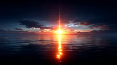 Golden Sunset Over Calm Ocean Horizon