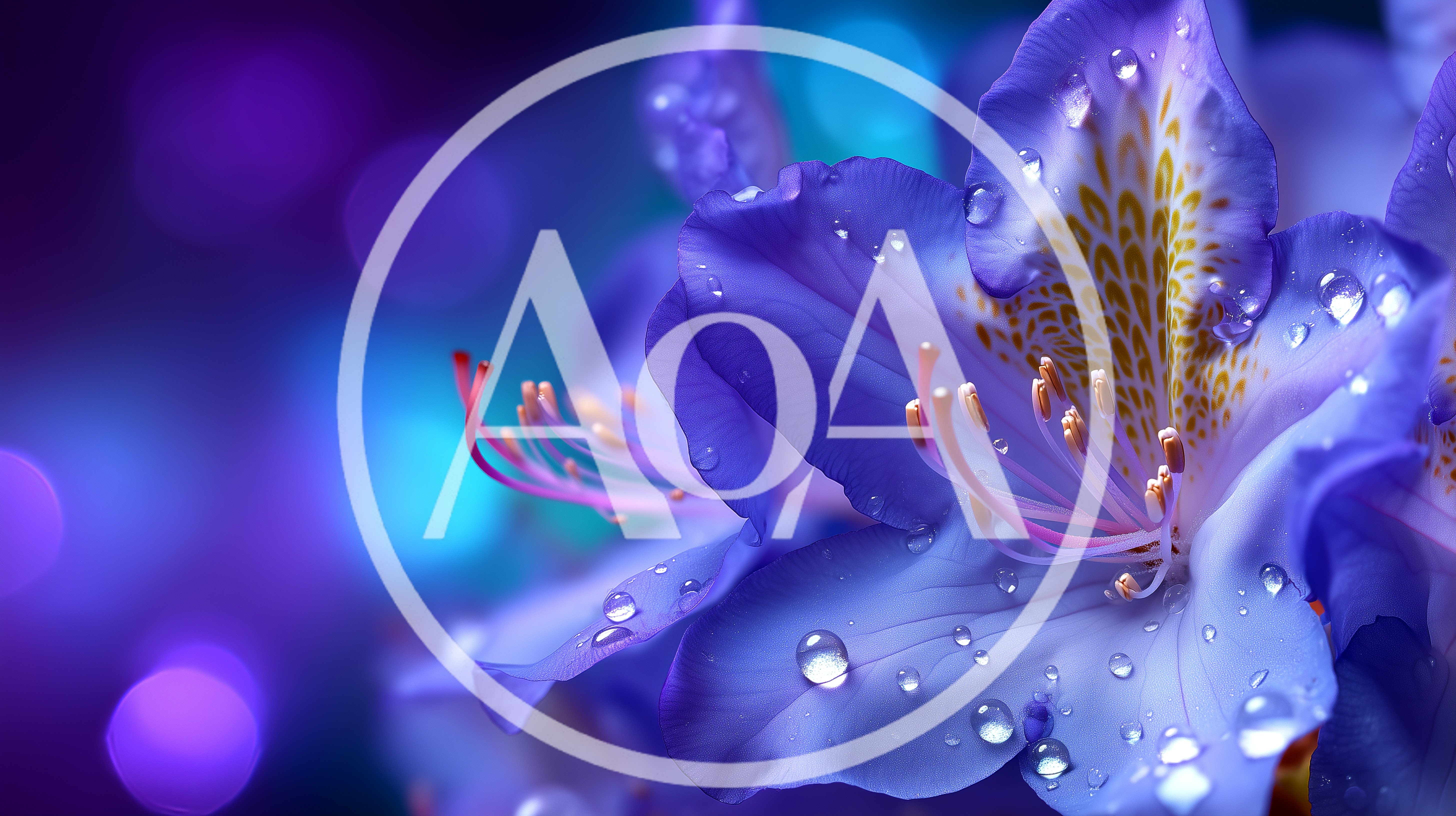 Close Up Of Purple Rhododendron Flowers With Dew Drops