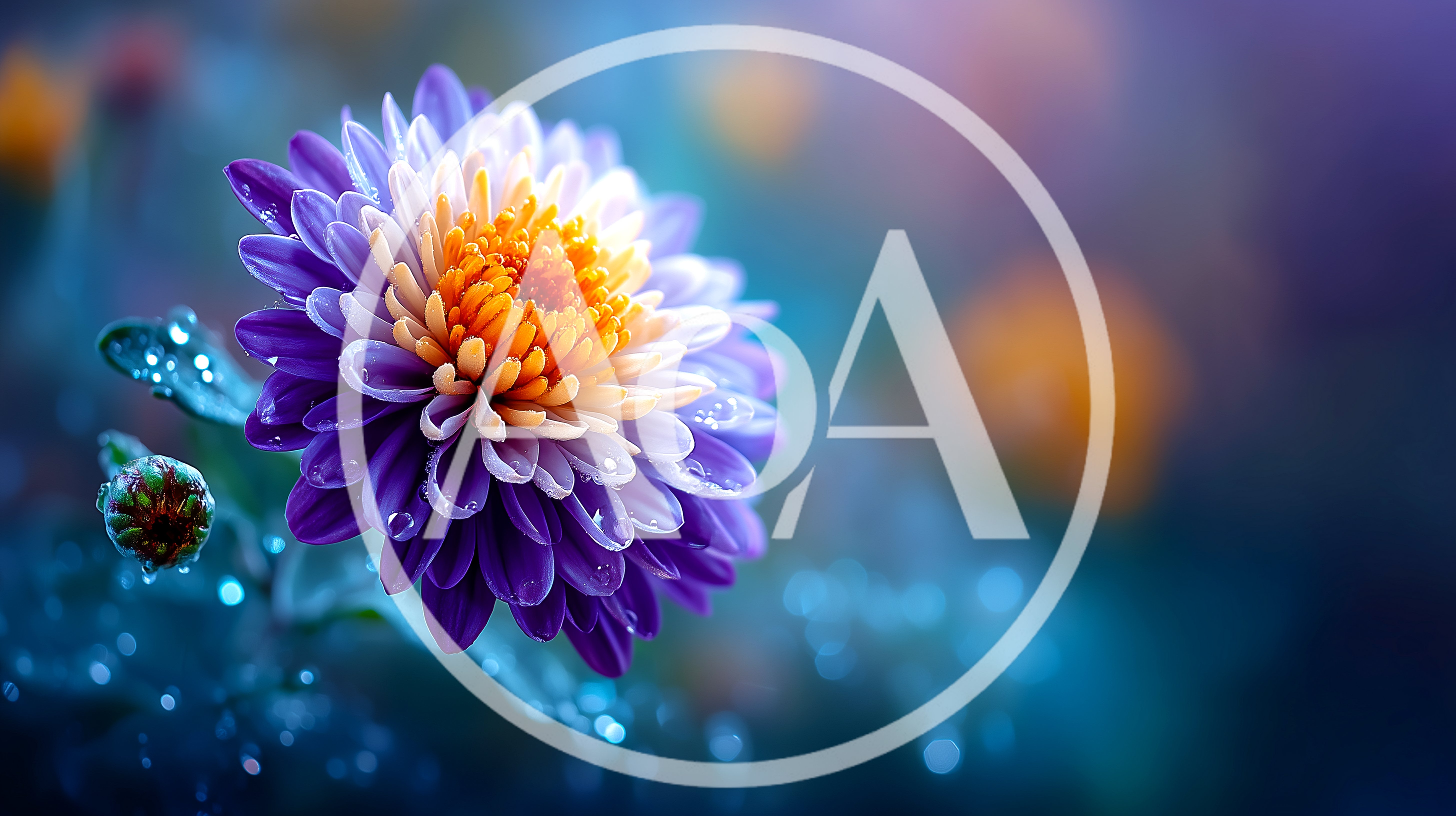 Purple And Yellow Chrysanthemum Flower With Dew Drops