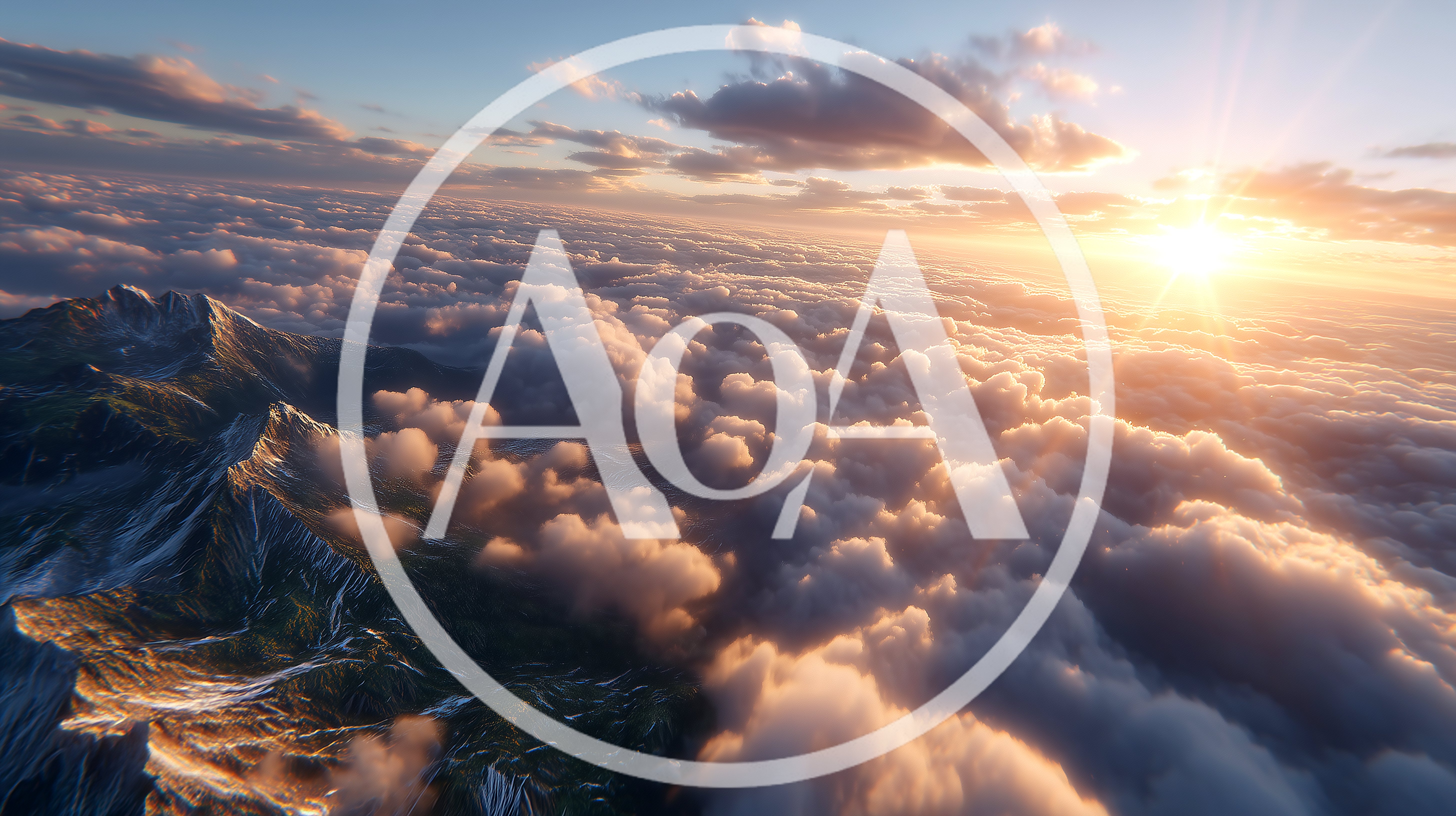Aerial View Of Mountain Peaks Above Clouds At Sunset