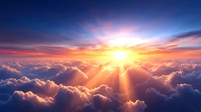 Aerial View Of Golden Sunrise Above Dense Clouds