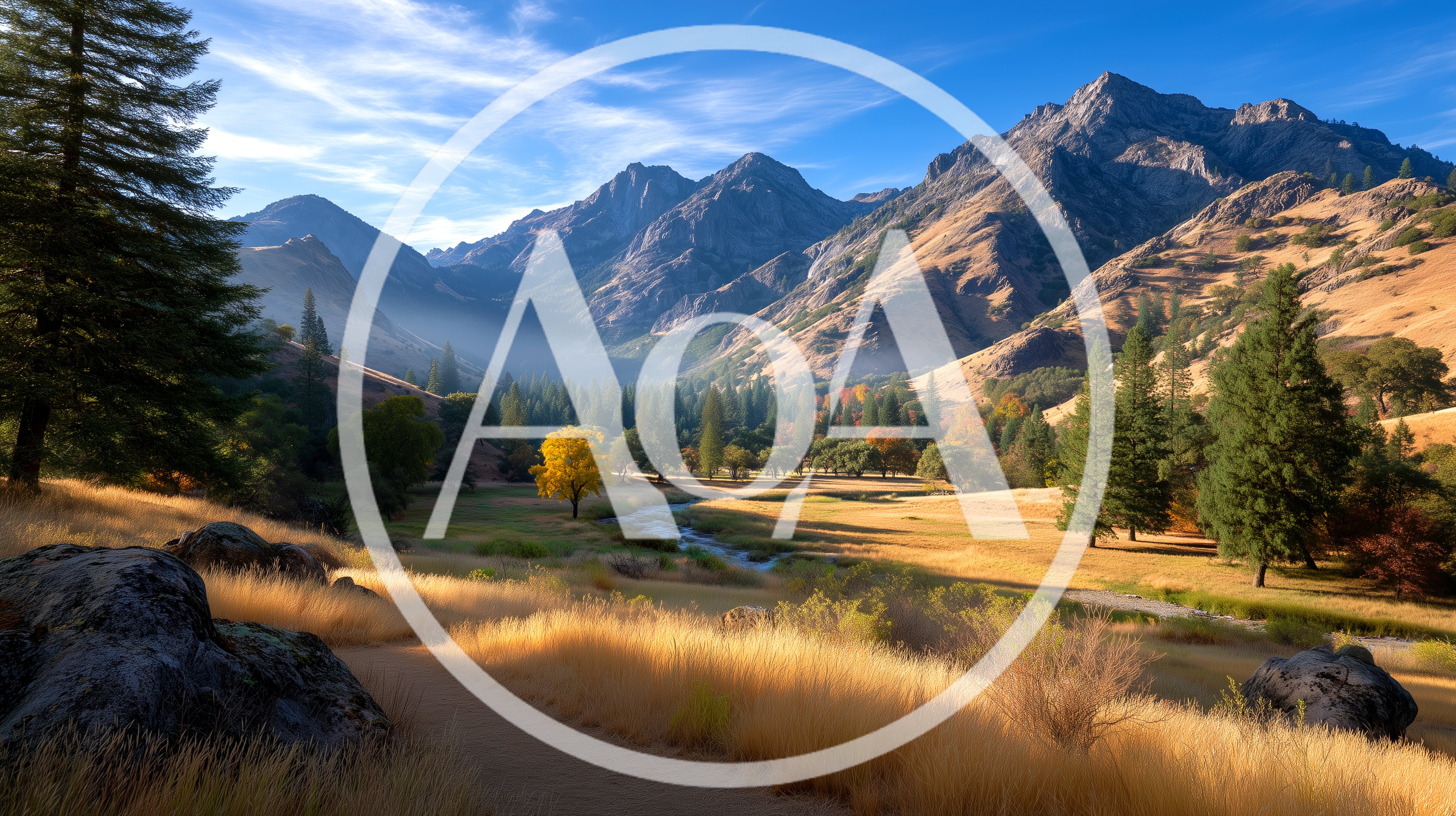Scenic Mountain Valley Landscape With Golden Grass