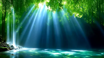 Sunlight Beams Piercing Through Lush Forest Canopy
