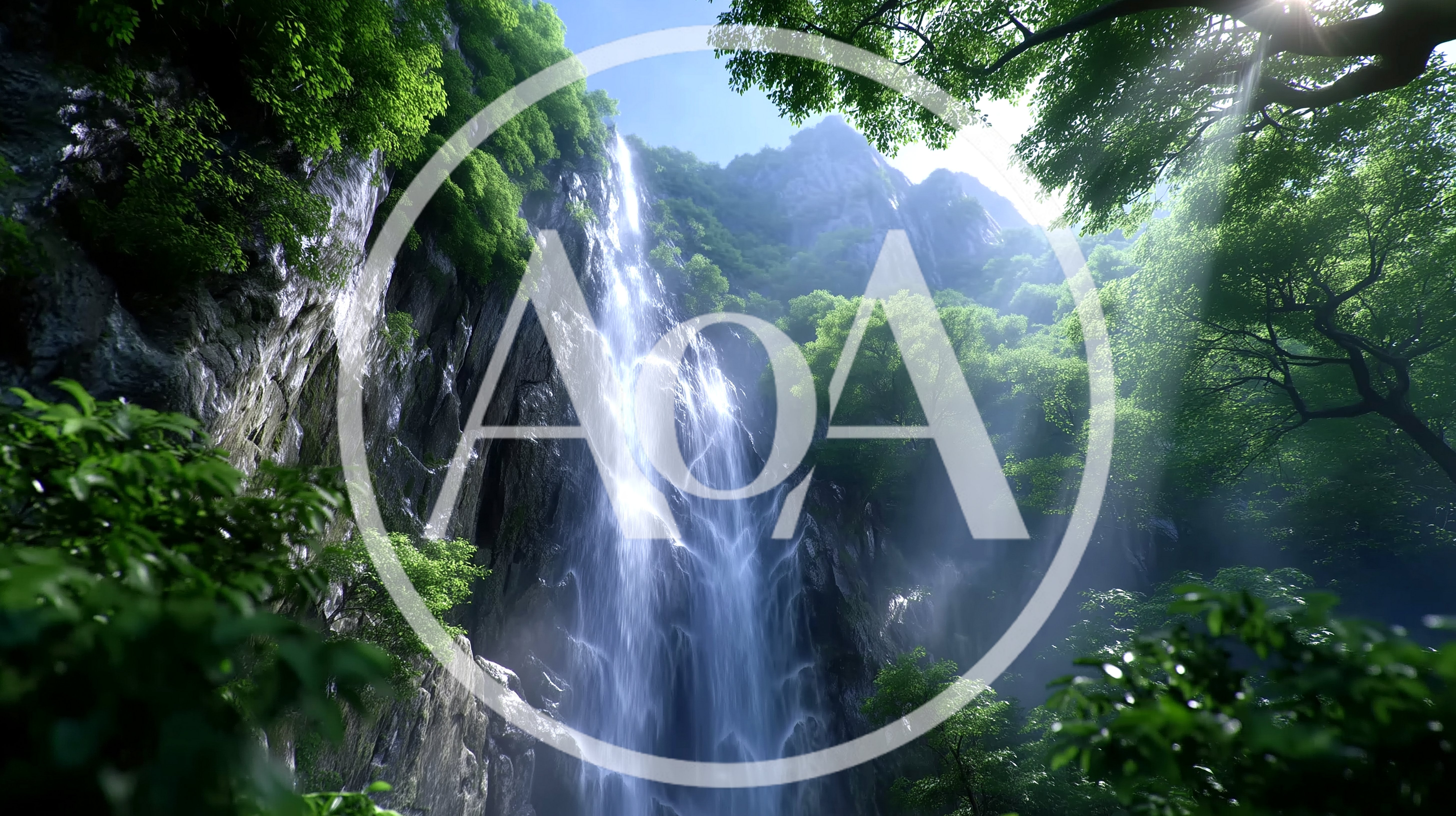 Majestic Waterfall Cascading Down Lush Green Mountain Cliff