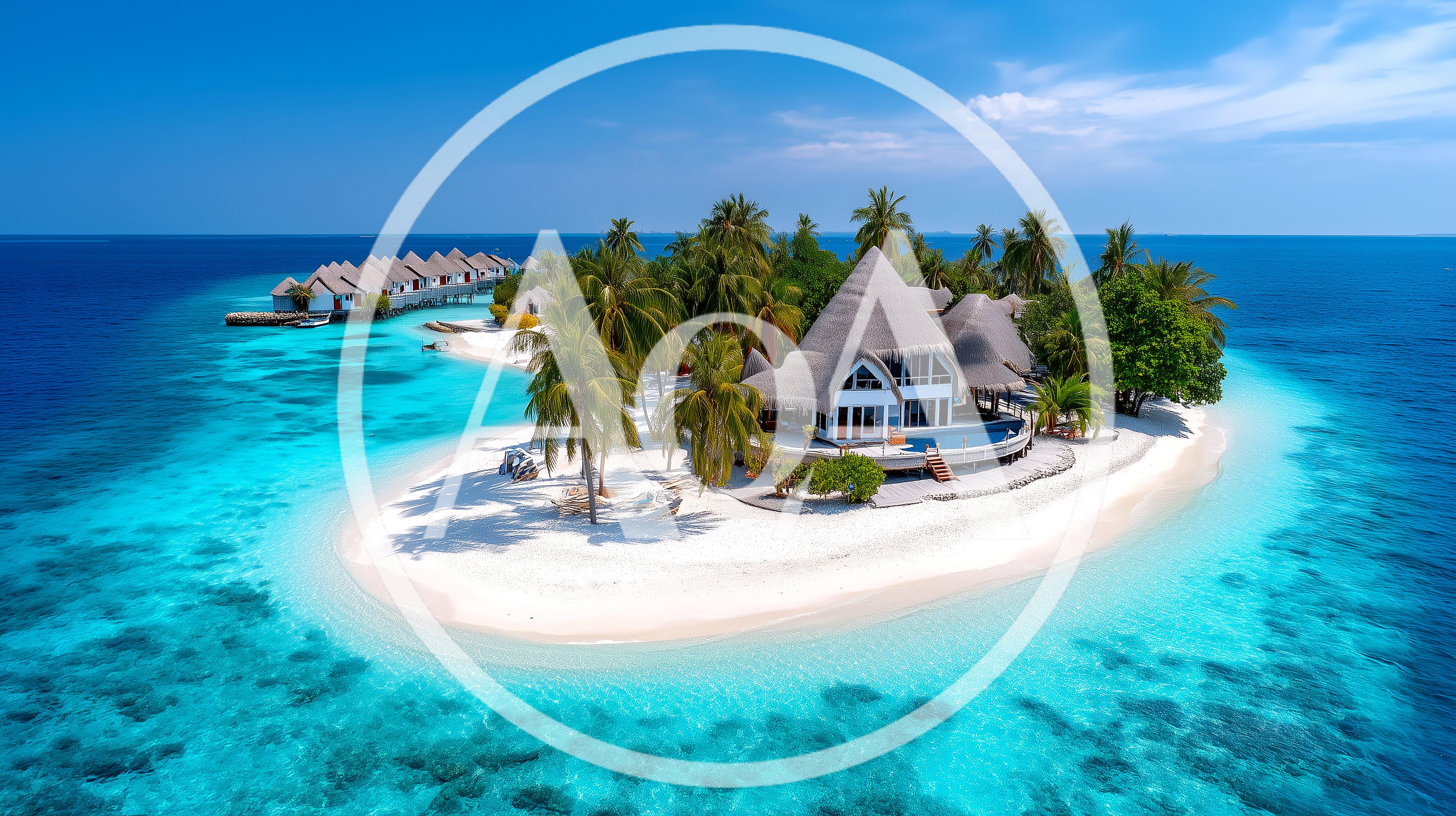 Aerial View Of A Tropical Island Resort In Maldives