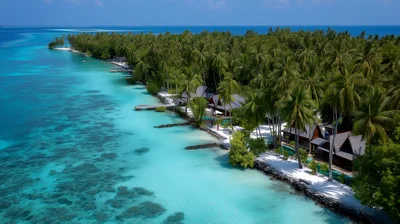 Aerial View Of Tropical Island Resort In Maldives